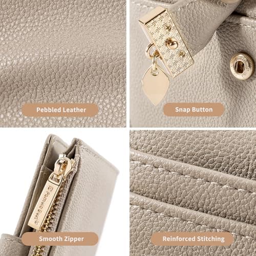 Pomelo Best Women's RFID Wallet - Vegan Leather Bi-fold Small Ladies Purse with Zipper Coin Pocket & ID Window - Leaf Charm Compact Wallet for Women — view 4