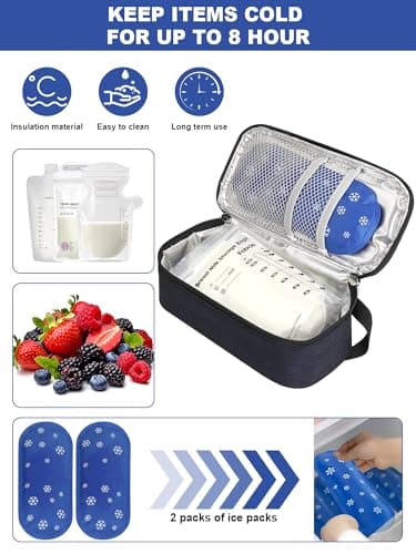 YOUSHARES Breastmilk Cooler Bag - Breast Milk Cooler Travel Bag with Real-Time Temperature Display, Breast Milk Storage Bag with 2 Ice Pack, Small Cool Bag for Insulated Bottle for Breastfeeding(Navy) — view 5