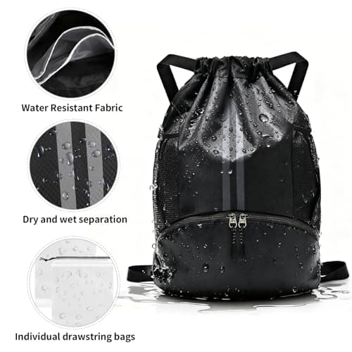 PE Bags Drawstring, Waterproof Unisex Swimming Sports Gym Black Backpack — view 5