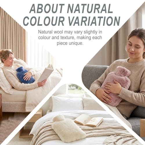 Hot Water Bottle Cover – Genuine Soft Sheepskin Shorn Wool Plush Insulated Cosy Sleeve with Zip Closure - Natural Wool Heat Retention Protector for Home Comfort & Winter Warmth (Natural, Large) — view 6