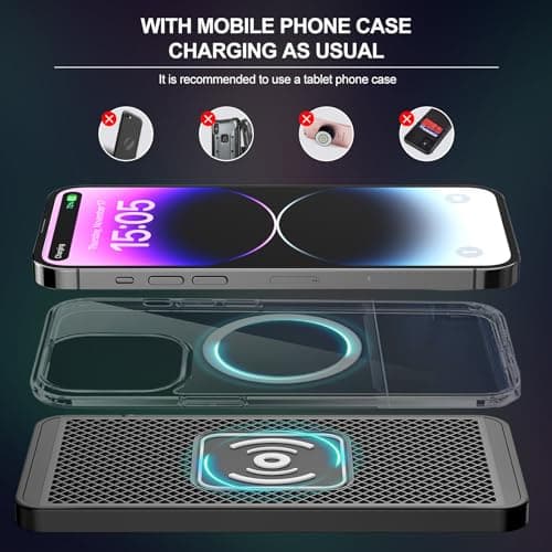 MotorMinds Wireless Car Charger, 15W Fast Wireless Charger Charging Mat Non-Slip Inductive Charging Station Car Charger Mat for iPhone Samsung — view 3