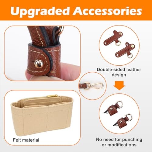 Strap and Organiser for Longchamp Mini Bag, Leather Brown Bag Straps For Crossbody Handbags and Felt Mini Bag Organizer Insert for Long Champ Mini — view 6