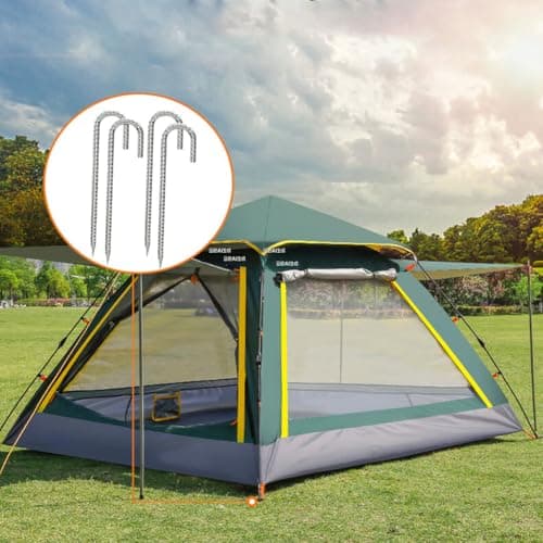8Packs 12inch Tent Pegs Heavy Duty Trampoline Tents Anchor Ground Pegs - Galvanized Steel Rust-Proof J Hook Rebar Stakes Fit Trampolines Outdoor Camp Garden Shed Swings Canopies with Chisel Point End — view 4