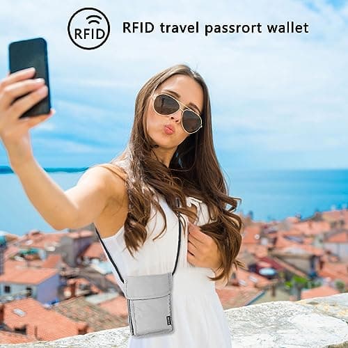 TNSLAND chest bag unisex travel wallet with RFID protection waterproof passport bag organizer for men women kids boys girls maximum security for smartphone and travel documents, b, 19 x 14 cm — view 4