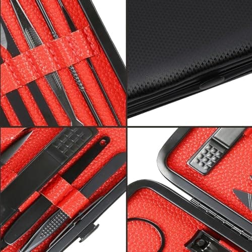 Manicure Set 15pcs Nail Clipper Kit Professional Grooming Kit, Black/Red — view 4