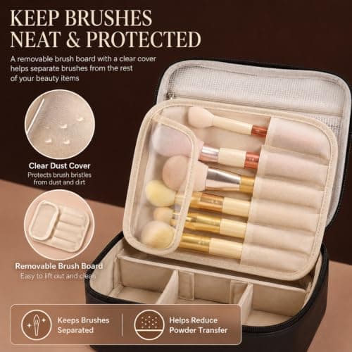 Travel Makeup Bag, Cosmetic Organiser Adjustable Dividers, Brush Board — view 4