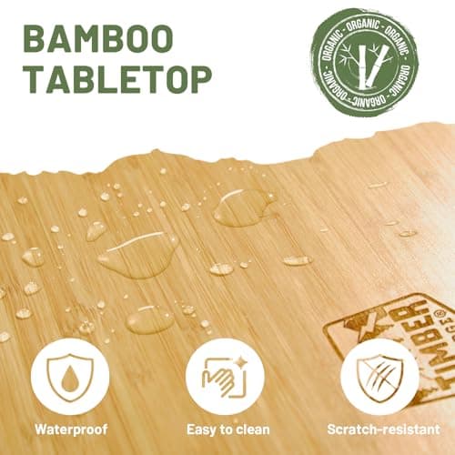 TIMBER RIDGE Bamboo Camping Table Folding Garden Table for 2-6 Persons Height Adjustable 53-70 cm Aluminium Frame Large Picnic Table for Outdoor Camping Caravan Balcony, 100 x 70 cm — view 4
