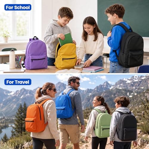 BAYSING 12 Pack Bulk Backpacks, Wholesale 17-Inch Lightweight Bookbags for Daily Use, Travel, Gym, Outdoor Activities, Events & Corporate Bundles, 6 Assorted Colors — view 6
