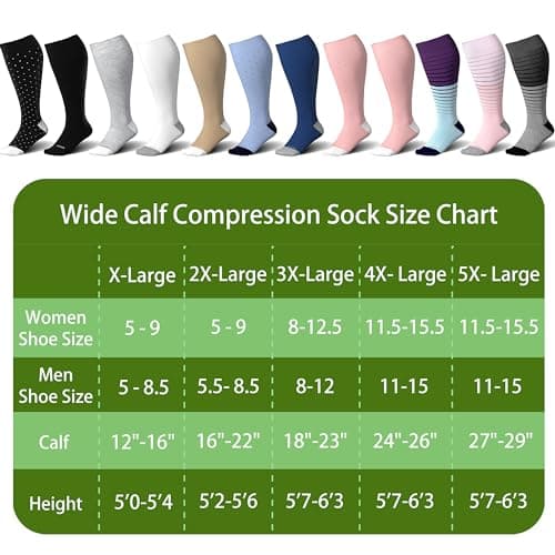 LEVSOX Bamboo Plus Size Compression Socks for Women Men Wide Calf 15-20mmHg Knee High for Pregnancy, Nurse, Travel, 3 Pairs-Dots, XL — view 5