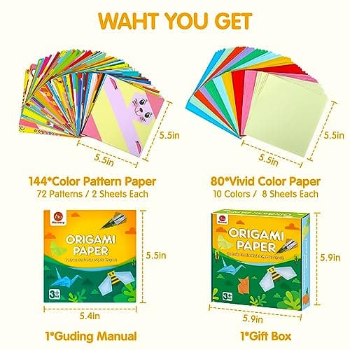 Mocoosy 224 Sheets Origami Kit for Kids Age 5-12, 72 Patterns Origami Paper — view 2