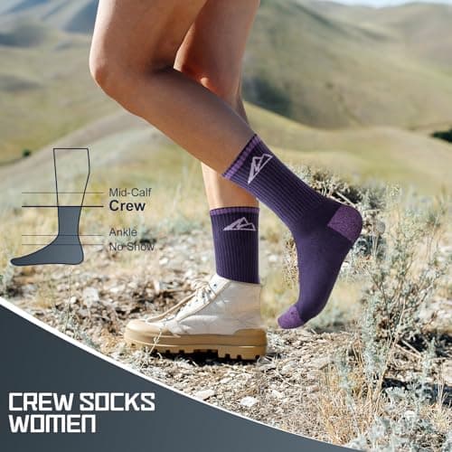 Effeet Hiking Socks Women, Anti Blister Ladies Walking Socks, Crew Light Outdoor Sports Socks, Multi Performance Womens Boot Socks, Breathable Cotton Trekking Running Socks 3 Pairs, Multicolor 6-8 — view 2