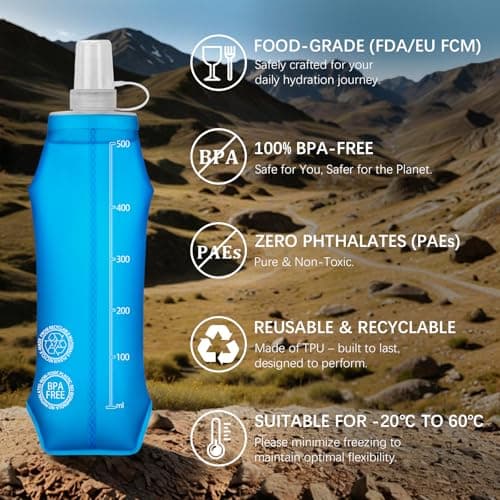 Euqvunn 2PCS Collapsible Water Bottle - BPA- free TPU, Reusable Soft Flask 250ML - Dust and Leak Proof for Hydration Vest, Outdoor Running, Hiking, Camping, Cycling, Travel — view 4