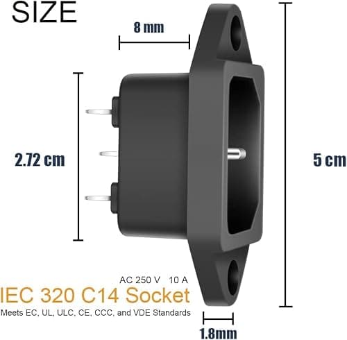 RUNCCI-YUN 20 Pack AC 250V 10A IEC 320 C14 Panel Mount Plug Adapter Power Connector Socket Black Screw Mount 3 Pins Inlet — view 2