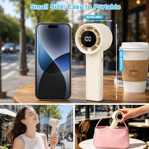 XTDMJ Hand Held Fan, Portable Mini Fan Handheld with 5 Speeds, Electric USB Rechargeable, Mini Desk Desktop Fans with Base for Outdoor Office Travel Camping School Home, Beige — view 2