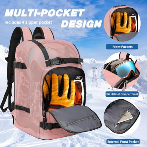 50L Ski Backpack - Water-resistant Ski Boot Bag for Men & Women, Ski Bag with Helmet Holder, Separate Compartments for Goggles, Gloves, Snowboard & Accessories, Durable Ski Carry On Backpack — view 4