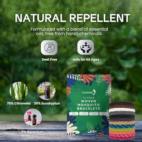 Tanness 12 Pack Mosquito Repellent Bracelet - Long-Lasting Insect & Mosquito Bands, DEET-Free Insect Repellent Bracelet for Kids & Adults, Travel & Holiday Essentials for Outdoor Protection — view 2