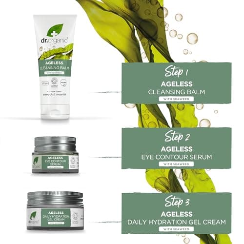 Dr Organic Ageless Skincare Set with Organic Seaweed Cleansing Balm, Face Cream & Eye Serum, Moisturising, Fine Lines, Wrinkles, Gift Set, Vegan, Cruelty-Free, Paraben & SLS-Free, Certified Organic — view 6