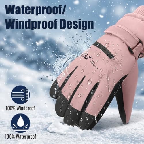 SCCGKP Women Ski Gloves, Windproof Thermal Touchscreen Gloves Waterproof Winter Warm Snow Glove for Skiing Cycling Outdoor Sports，Pink：One Size — view 4
