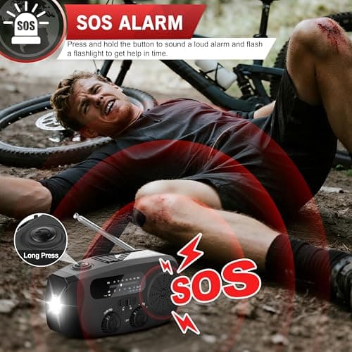 Wind Up Radio UK 2000mAh hand crank radio with AM/FM, Emergency Radio with Flashlight & SOS Alarm, solar radio for Camping, emergency survival kit (Black) — view 4