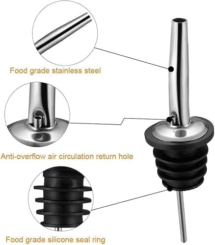 BALTRE 6-Piece Bottle Pourers Set with 6 Adapters, Conical Rubber Seal, Conical Pourers and Dispensers for Wine, Spirits, Olive Oil, Coffee, Syrup — view 3