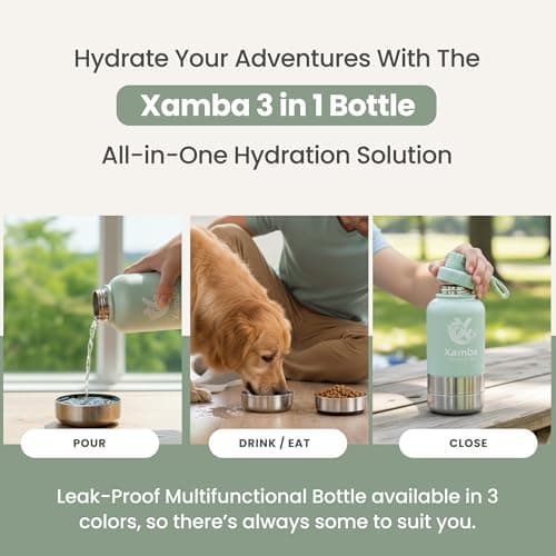 Xamba 3-in-1 Dog Travel Water Bottle 32oz (1000ml) – Stainless Steel Leak-Proof Pet Water Bottle with Detachable Food & Water Bowls for Walking, Hiking & Travel (Mint Green) — view 4