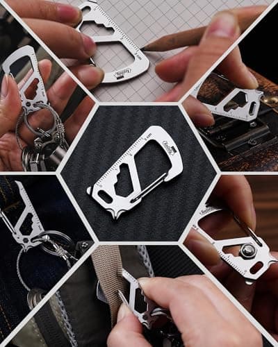 KeyUnity KS00S Carabiner Clip Multitool Stainless Steel 7 Tools in 1,Quick Release Clasp,Wrench,Cross Screwdriver, Slotted Screwdriver,Bottle Opener,Ruler,Key Holder (Silver,Small) — view 4