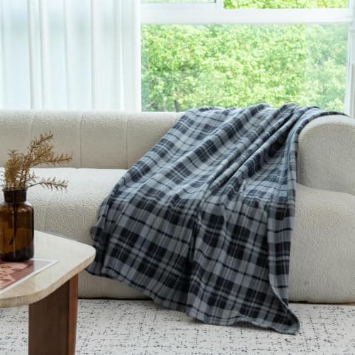 Adore Home 120x150cm Single Tartan Check Polar Fleece Throw Blanket Grey — view 4