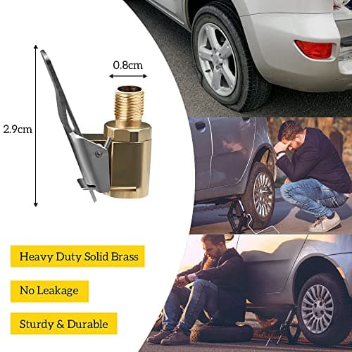 URAQT Car Valve Lever Plug Air Chuck, 2Pcs Brass Tyre Valve Air Pump Clip, Car Pump Accessories Thread Nozzle Adapter, Tire Air Chucks Open End Inflator Valve Connector for Car Truck (8mm) — view 3