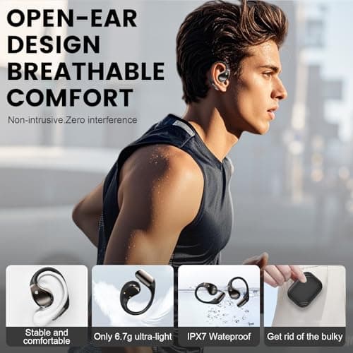 Bluetooth 6.0 Open Ear Wireless Earbuds, IPX7 Waterproof Sport Headphones — view 3