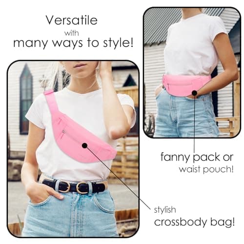 MAXTOP Large Bumbag Waist Fanny Pack Running Belt for Men Women Unisex Bum Bag with Headphone Jack and 4-Zipper Pockets Adjustable Belt for Travel Running Jogging Workout Hiking Gifts Pink — view 2