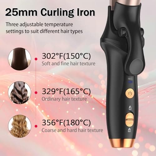 Cordless Curling Wand Mini Hair Curler, 25mm Curling Tong, Portable Travel Curling Tongs with 3 Temperature Heating Levels 150°C to 180°C Verbrühschutz for Long Short Medium Hair(Rose Gold & Black) — view 3