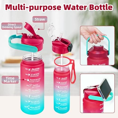 Weal4All 3 Pack Sports Water Bottles with Straws and Handle, 2L Large Plastic Drinking Bottle for Kids Adults Gyms School Home Office Outdoors, BPA Free & Leakproof — view 2