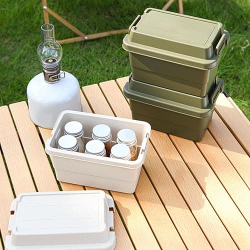 AMSLSIU Waterproof Outdoor Storage Box Camping Travel Hiking Barbecue BBQ Car Trunk Organizer, Beige, Medium — view 3