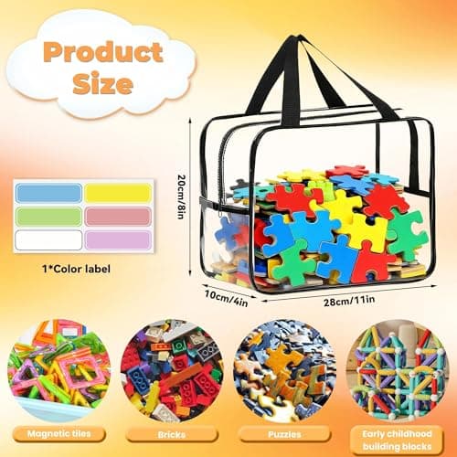 6 Pack Toy Storage Bags with Labels and Zipper, Reusable PVC Toy Organizer — view 2