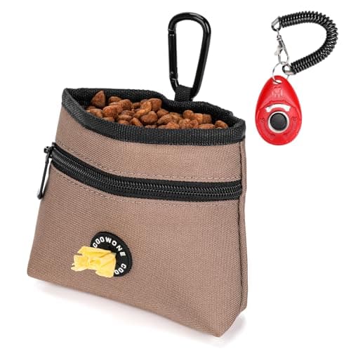 COOWONE Dog Treat Pouch with Pet Training Clicker, Detachable Dog Puppy Training Treat Bag, 900D Oxford Cloth Magnetic Closure Small Dog Walking Bag for Travel or Outdoor Use (coffee)