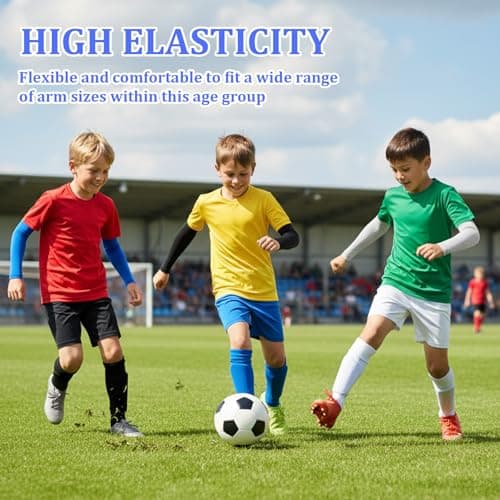 IANFAN 4 Pairs Kids Arm Sleeves, S 30cm Thin UV Sun Protection Cooling Compression Sleeves, Outdoor Sport Breathable Elastic Ice Sleeve For Youth Boys, Black White Light Gray Royal Blue — view 5