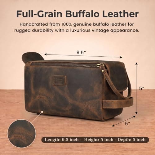 Leather Village Premium Leather Travel Toiletry Bag - Unisex Water-Resistant Travel Dopp Kit, Shaving & Cosmetic Organizer for Men & Women - Compact Bathroom Essentials - Distressed Brown — view 4