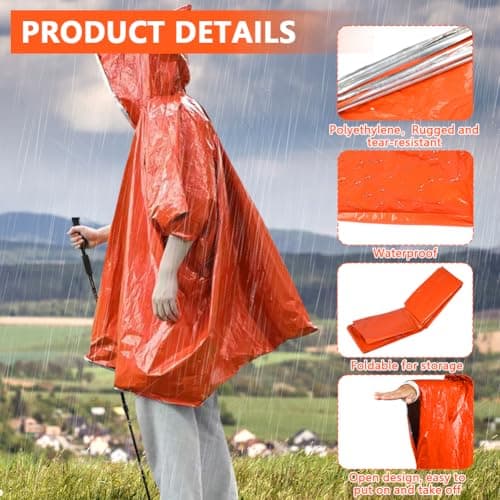 flintronic Emergency Survival Rain Poncho, 4 Pack Thermal Emergency Raincoat Poncho, Emergencys Insulation Blanket for Heat Retention and Rain, Reversible Foil Blanket for Emergencys Or First Aid — view 2
