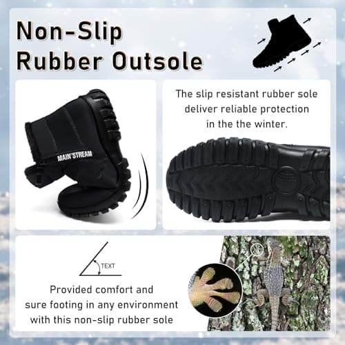 Hanani Snow Boots Men Winter Fur Lining Warm Ankle Booties with Zip Mid Calf Boots Thermal Anti-slip Outdoor Walking Hiking Shoes Black — view 4