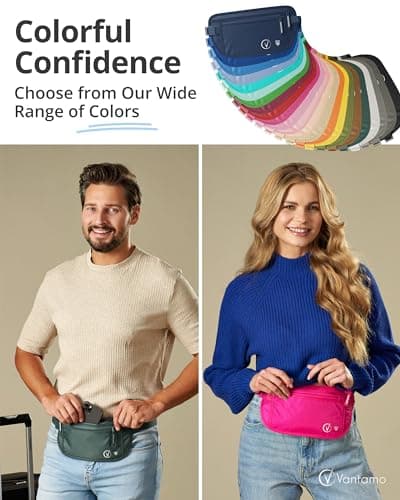 Vantamo Bum Bag with RFID, Ultra-Thin Money Belts for Travel Hidden Men, 2 Compartment Fanny Pack for Women Fits Passport & Phone to Protect Valuables, Waist Bag for Traveling, Hiking & Walks — view 6