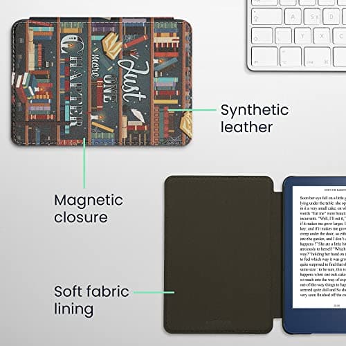 kwmobile Cover for Amazon Kindle (2022/2024) Case - eReader Cover with auto sleep funktion - Library Motto with Multicolor — view 5