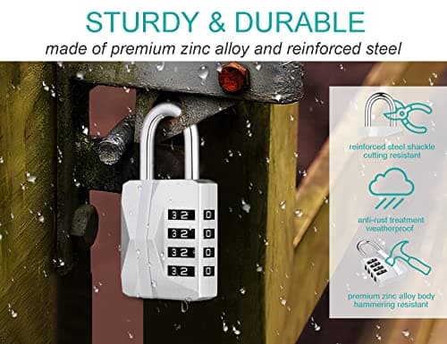 ZHEGE Locker Padlocks with Code, 4 Digit Combination Padlock (1P, Silver) — view 2