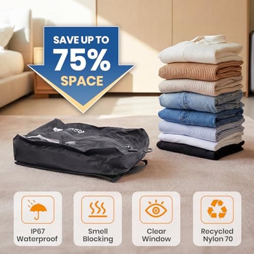 Tavoxda Vacuum Bags for Travel with Wireless Electric Pump, Durable Vacuum Compression Bag, Reusable Vacuum Packing Cubes for Rucksack, Suitcase, Clothes, Home Storage-2 Pack+Pump — view 2