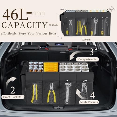 Beicarin Trunk Organizer for Car - Car Organizer, Foldable Trunk organizer for SUVs & Sedans, Sturdy Car Organization for Car Accessories, Tools, Sundries, Size 51x34x27cm — view 2