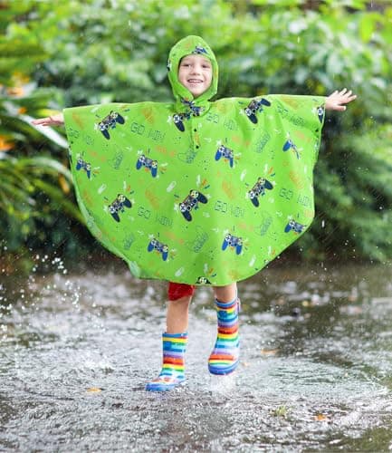 WAWSAM Kids Poncho Waterproof - Green game Rain Poncho for Boys - Lightweight Hooded Raincoat with Storage Bag - Portable Rainwear for School & Travel — view 2