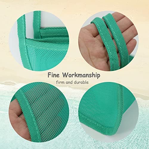 Mesh Beach Tote Bag for Sand Toys Kids Women Foldable Lightweight Durable Outdoor Shopping Travel Swim, Turquoise — view 5