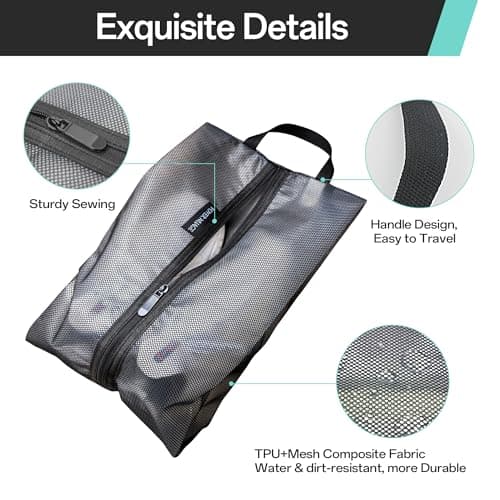 Travel Shoe Bags, Water Resistant TPU Mesh with Zipper, Travel Essentials for Men & Women (Black, 2 Set) — view 2
