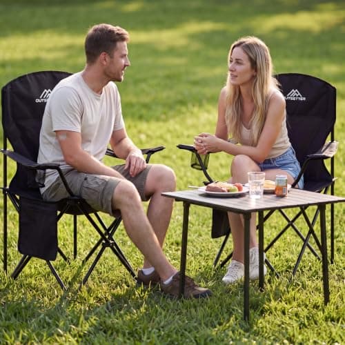 Vivo Technologies Set of 2 Lightweight Folding Portable Camping Chair with Cup Holder and Side Pocket Outdoor Folding 120kg Capacity, Fishing, Picnics and Travel Black — view 2