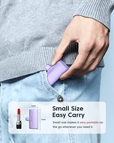 Kuulaa Portable Charger USB C Power Bank 4500mAh Small Portable Phone Charger Android Compact Plug in Battery Pack Portable Compatible with iPhone 15, Samsung Galaxy, Moto, LG, Pixel Purple — view 3
