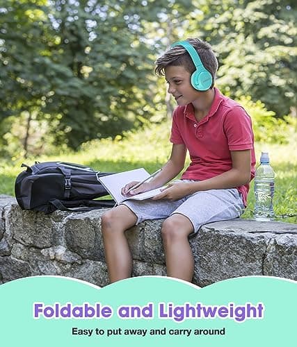 KONNAO Kids Headphones Wireless 60H, Foldable On Ear Headphone with MIC, Volume Limiter 85dB/94dB Wireless & Wired Headphones, Over-Ear Headphone for Kid Adult School Online Class Travel, Green — view 5